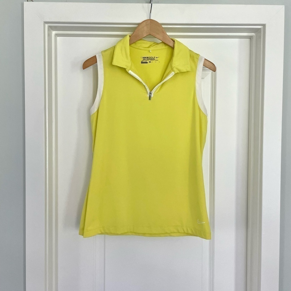 Nike Women's Yellow and White Sleeveless Zip-Front Tank Top